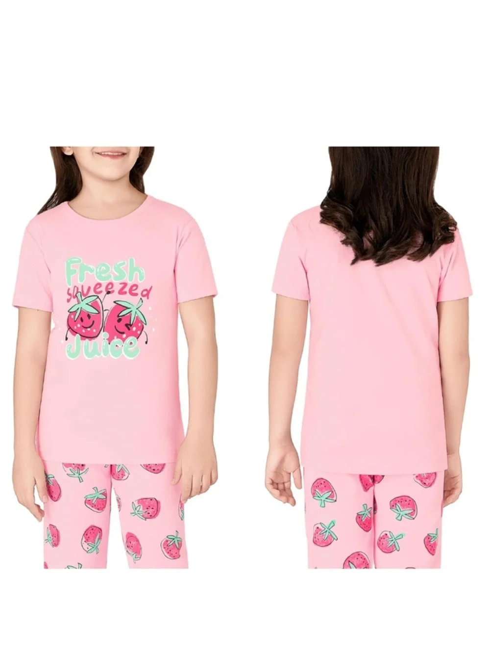 Girls Pajama Set Shorts Pants Short Sleeve Shirt Summer Strawberry Size 10